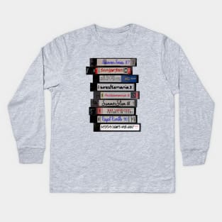 80s VHS Wrestling Tapes Kids Long Sleeve T-Shirt